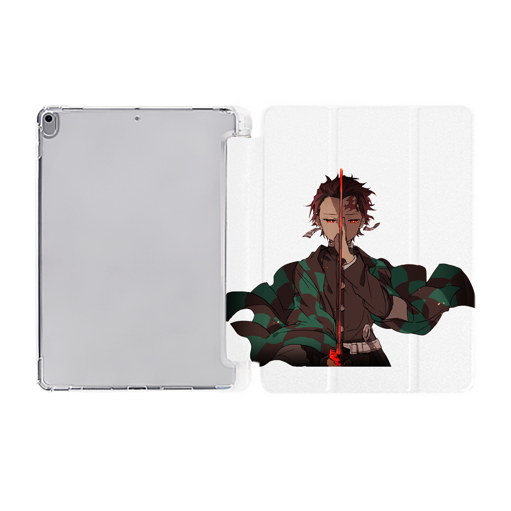 （画像用） 鬼滅の刃 竈門 炭治郎／かまど たんじろう Kamado Tanjirou IPad ケース ペン収納付き 三つ折りスタンド PUレザー×シリコン 対応機種9.5/10.5/10.9インチ